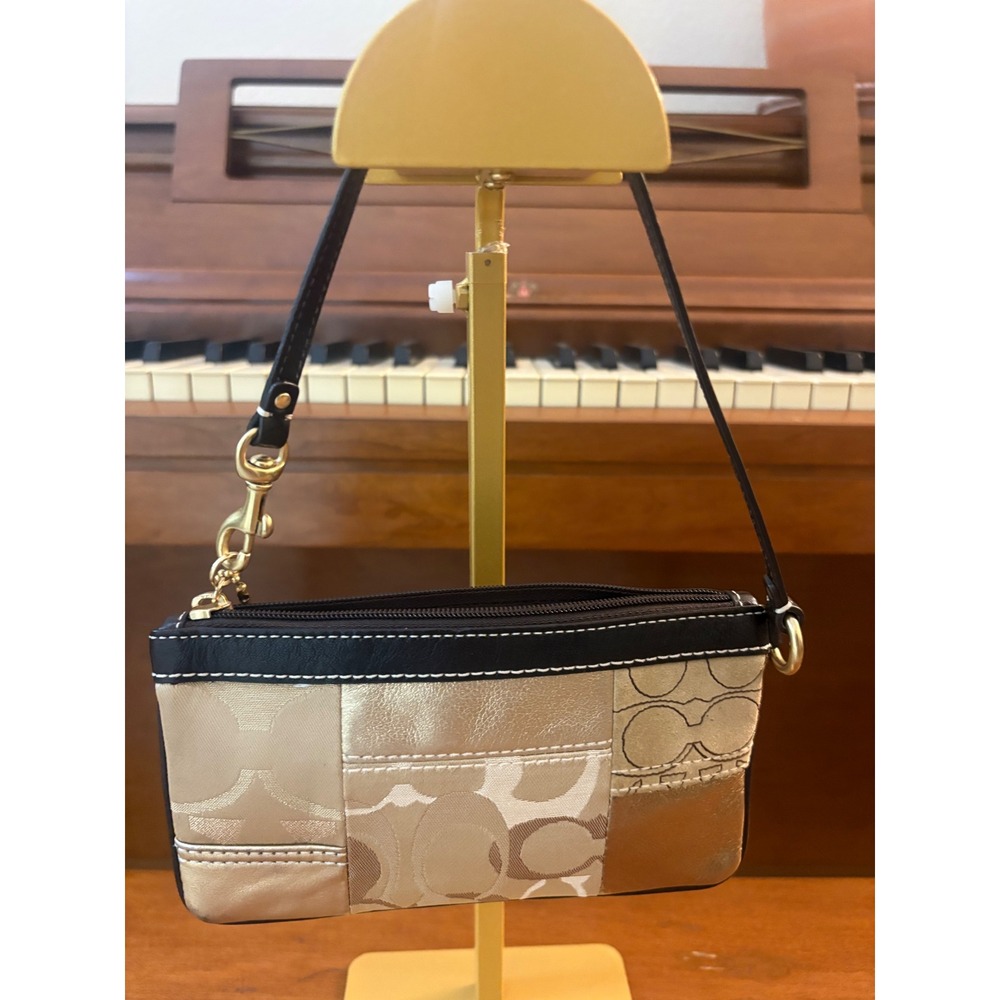 Coach Patchwork Signature Wristlet Gold Metallic Canvas Mini Bag Y2K - Picture 2 of 9
